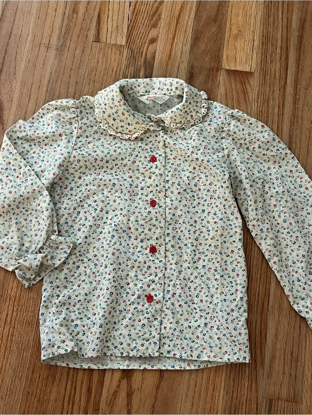 Vintage Health-Tex Girls Blouse size 6 floral lace trim rose pattern made in USA
